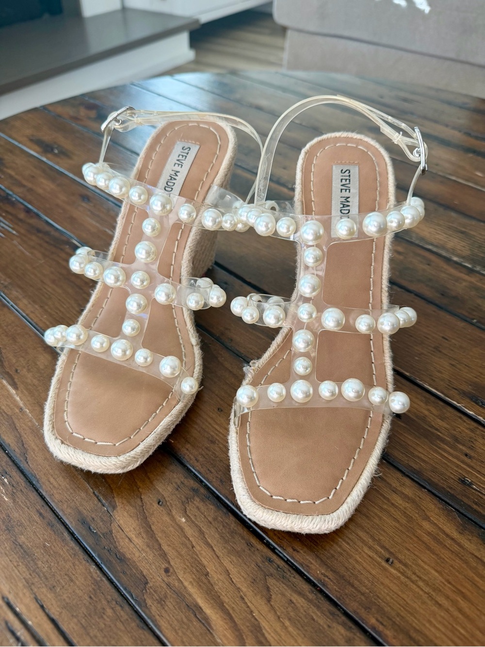 Steve Madden Pearl-Strap Nude Espadrille Sandals